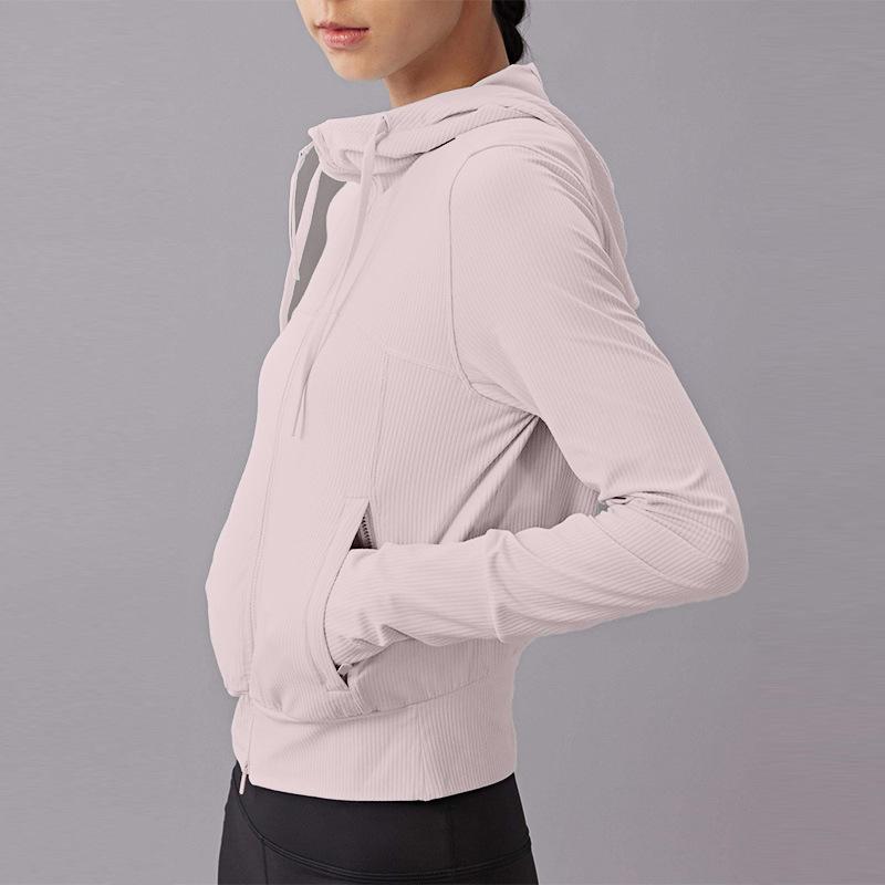 Fitnessjacke mit Kapuze gerippt